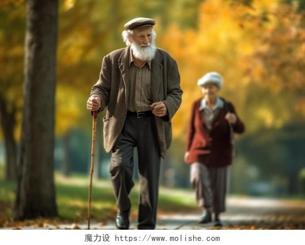 拄着拐杖的老人老年人晚年退休敬老养老